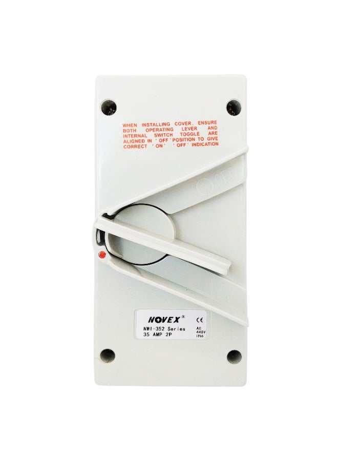 NOVEX Weatherproof Isolator Switch IP66 (35A 2-Pole) – Outdoor Safety Switch, NWI 352 - Image 1